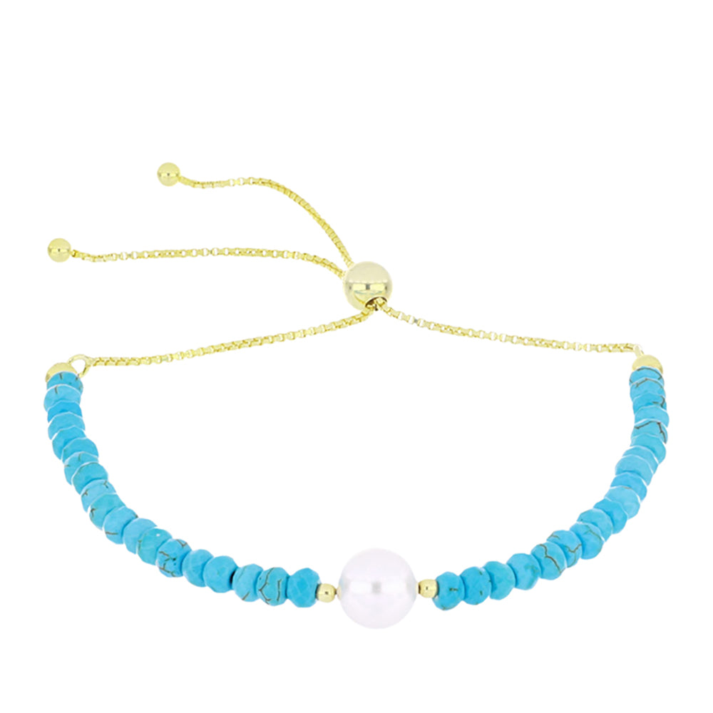 Goldplattiertes Silberarmband mit Dornröschen Türkis und weißer Süßwasserperle