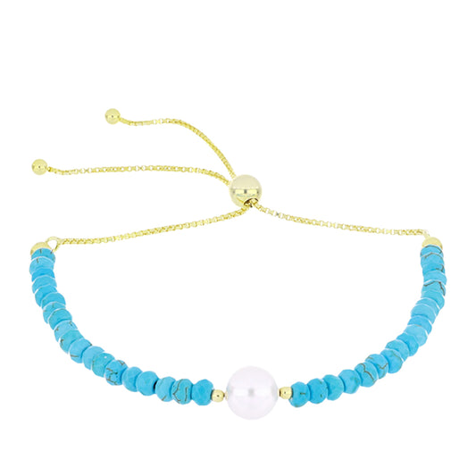 Goldplattiertes Silberarmband mit Dornröschen Türkis und weißer Süßwasserperle