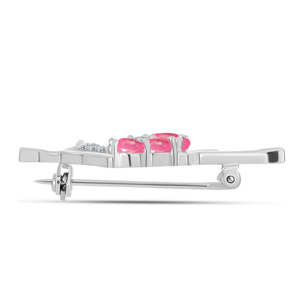 Silberbrosche mit rosa Opal aus Lega Dembi und weißem Topas