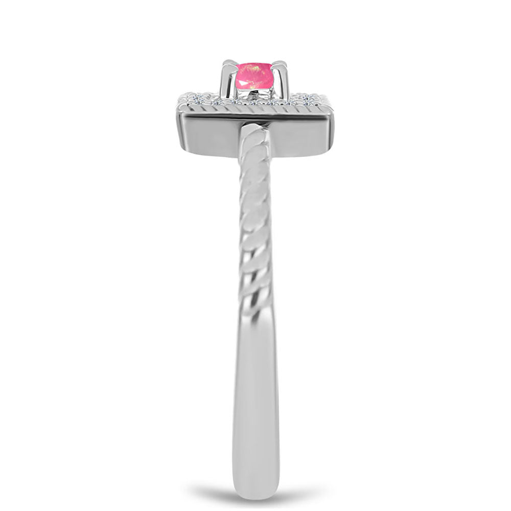 Silberring mit rosa Opal aus Lega Dembi und weißem Topas