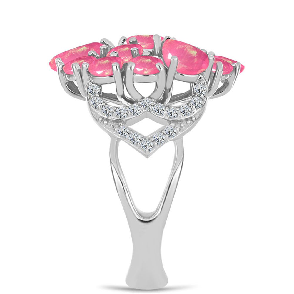 Silberring mit rosa Opal aus Lega Dembi und weißem Topas
