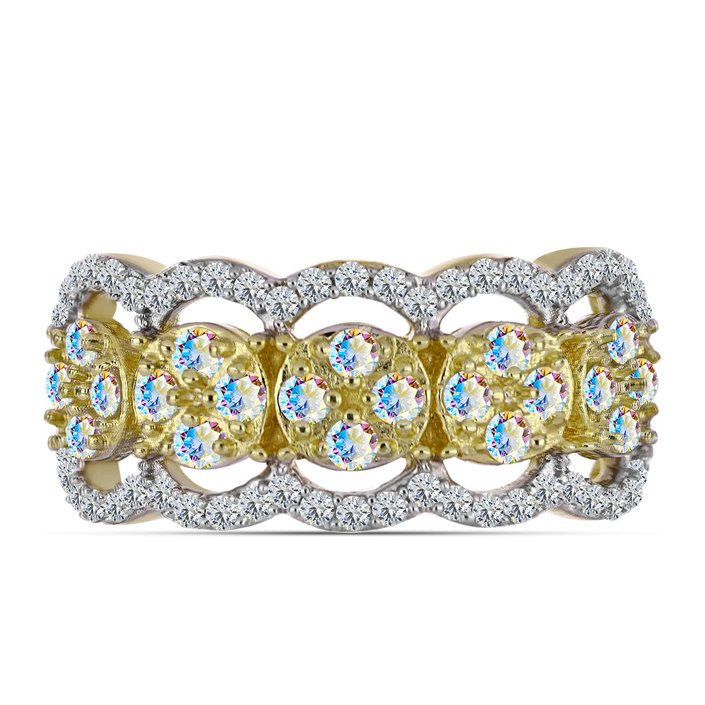 Goldplattierter Silberring mit Eis-Moissanit und weißem Topas 1