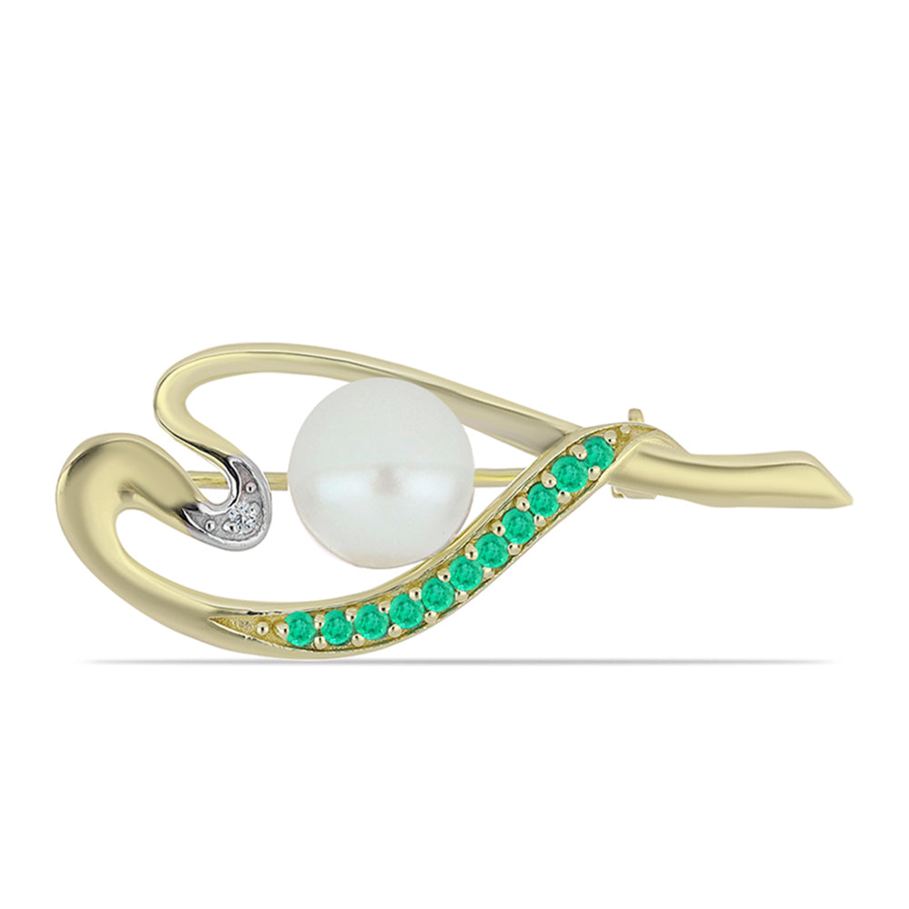 Goldplattierte Silberbrosche mit kolumbianischem Smaragd und weißem Diamant 1