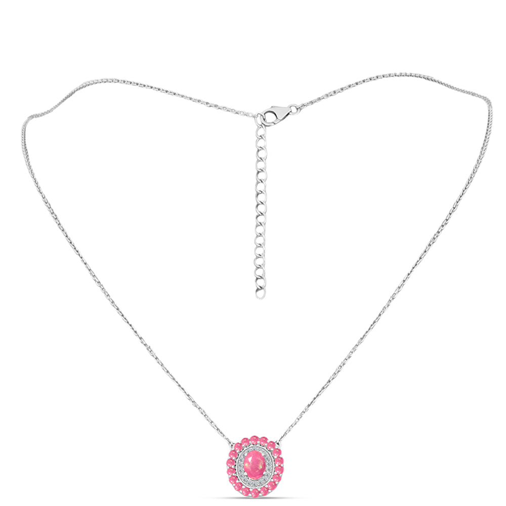 Silberhalskette mit rosa Opal aus Lega Dembi und weißem Topas