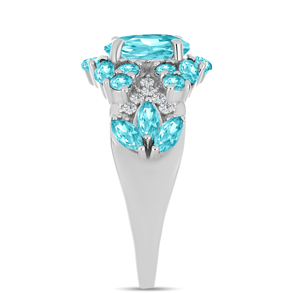 Silberring mit Paraiba Quarz und weißem Topas