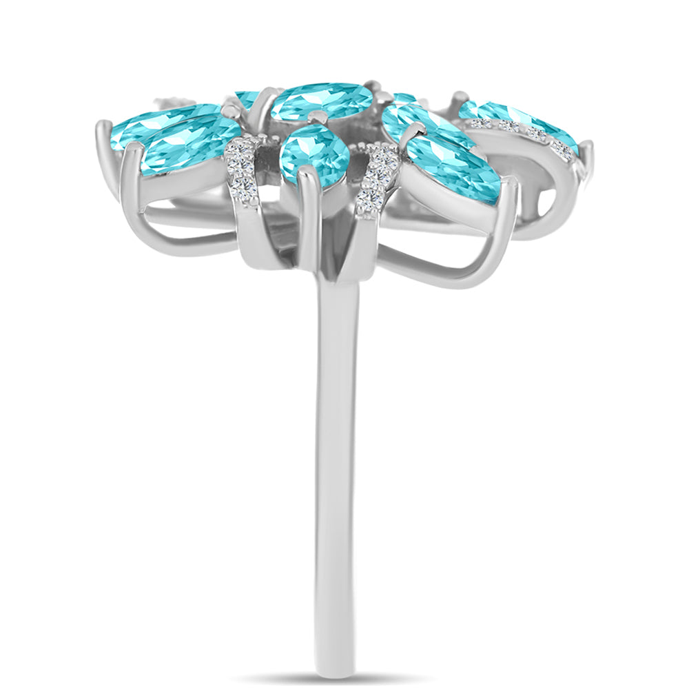 Silberring mit Paraiba Quarz und weißem Topas
