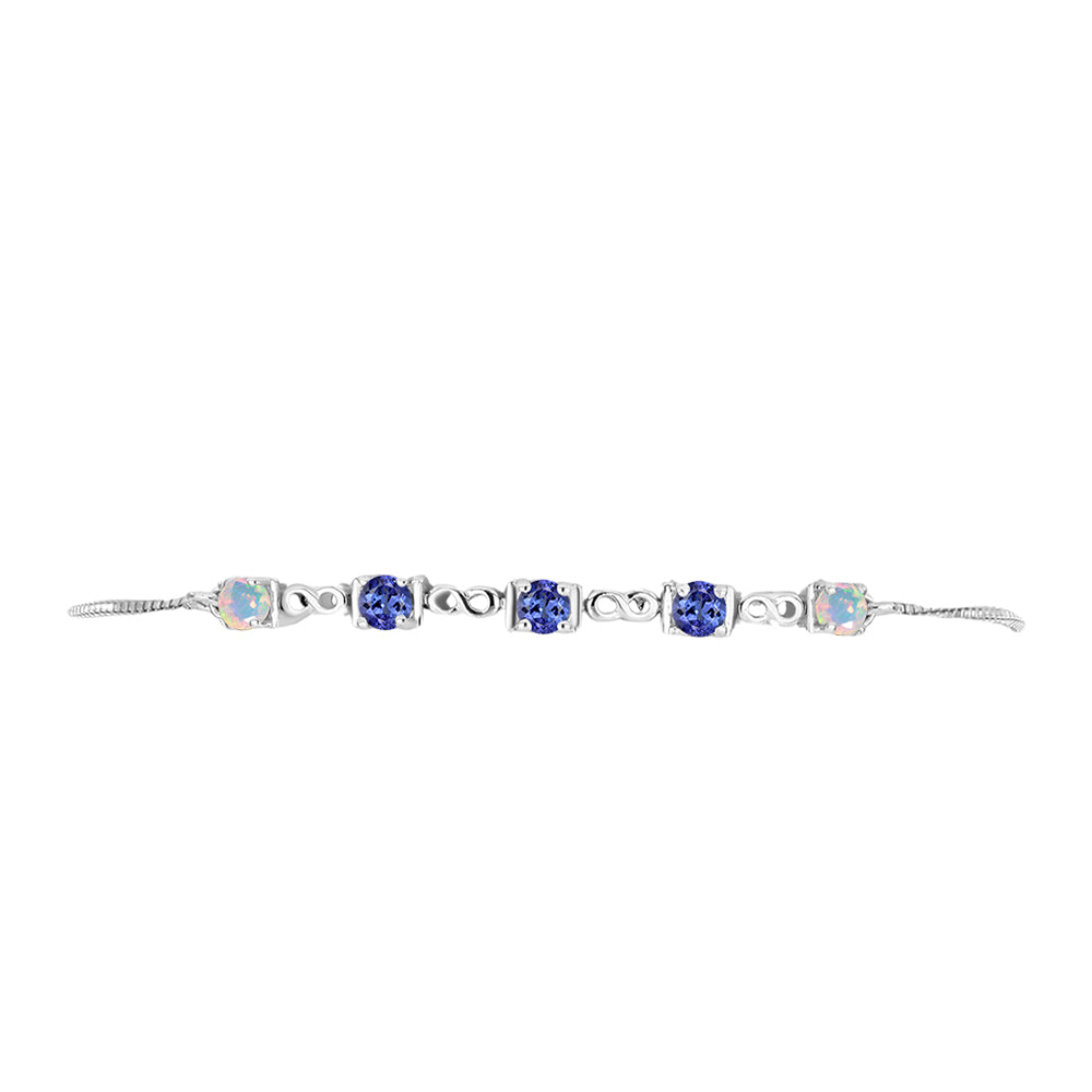 Silberarmband mit Tansanit - Klasse AAA und weißem äthiopischem Opal aus Lega Dembi