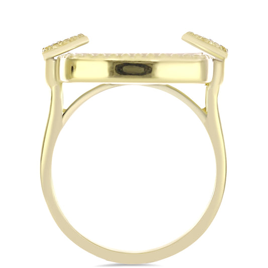 Goldplattierter Silberring mit Perlmutt und weißem Topas