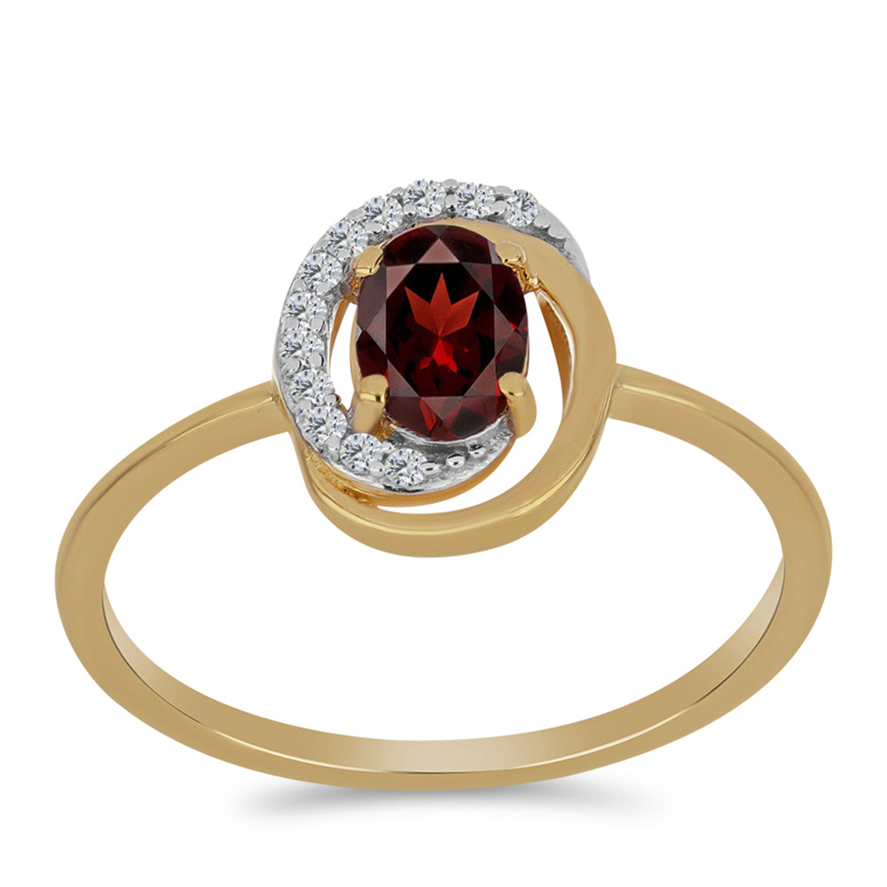 Goldplattierter Silberring mit Barton Granat und weißem Zirkon
