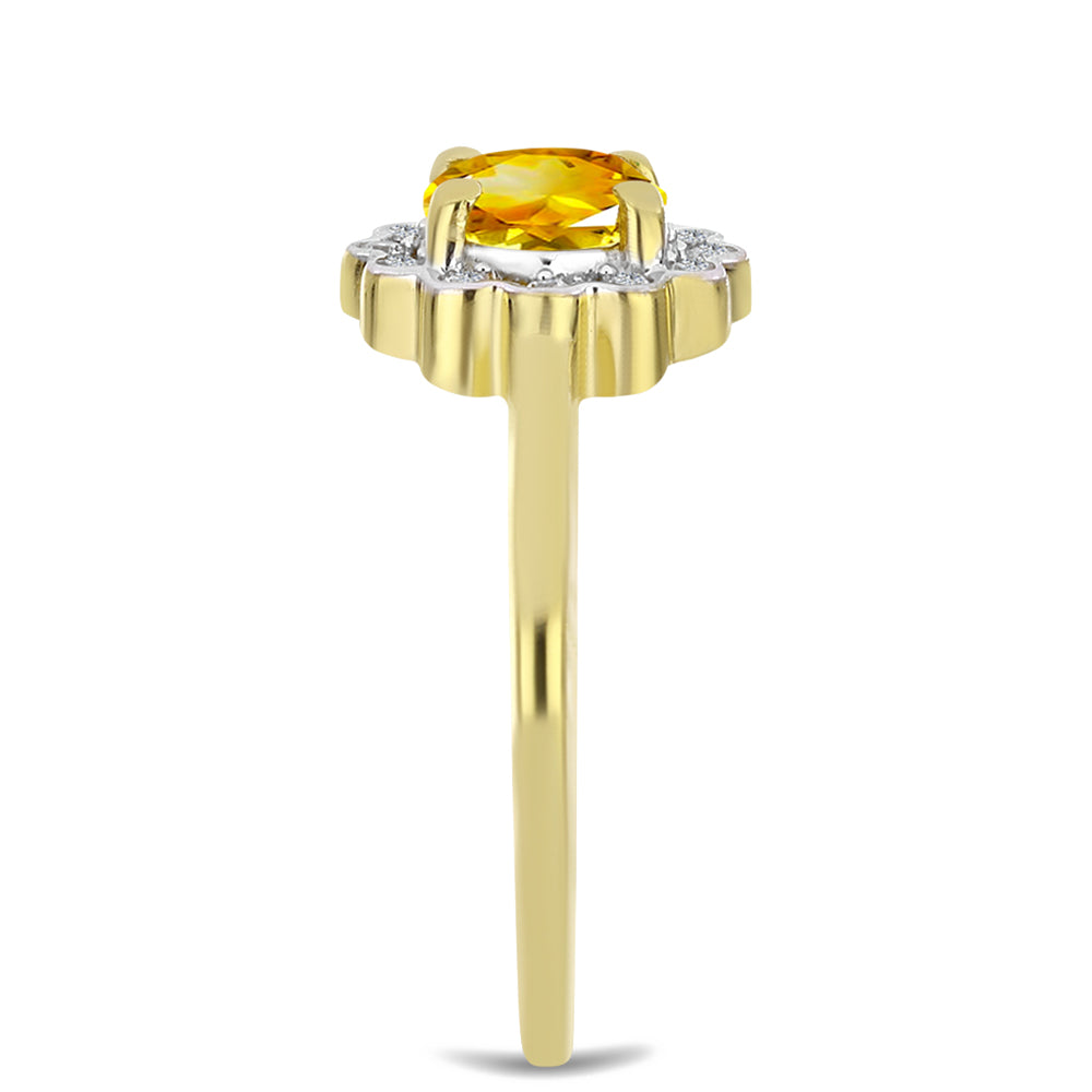 Goldplattierter Silberring mit Zitrin aus dem Ural und weißem Zirkon