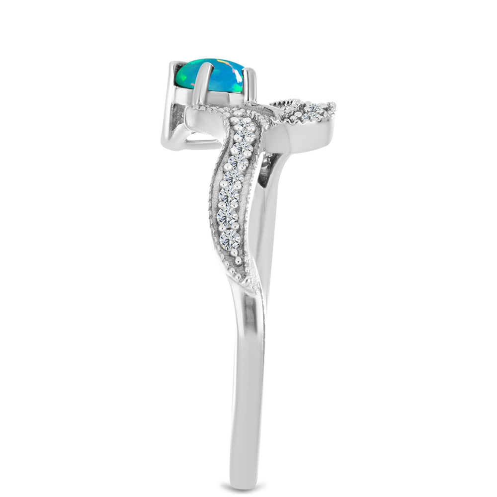 Silberring mit blauem äthiopischem Opal aus Lega Dembi und weißem Zirkon