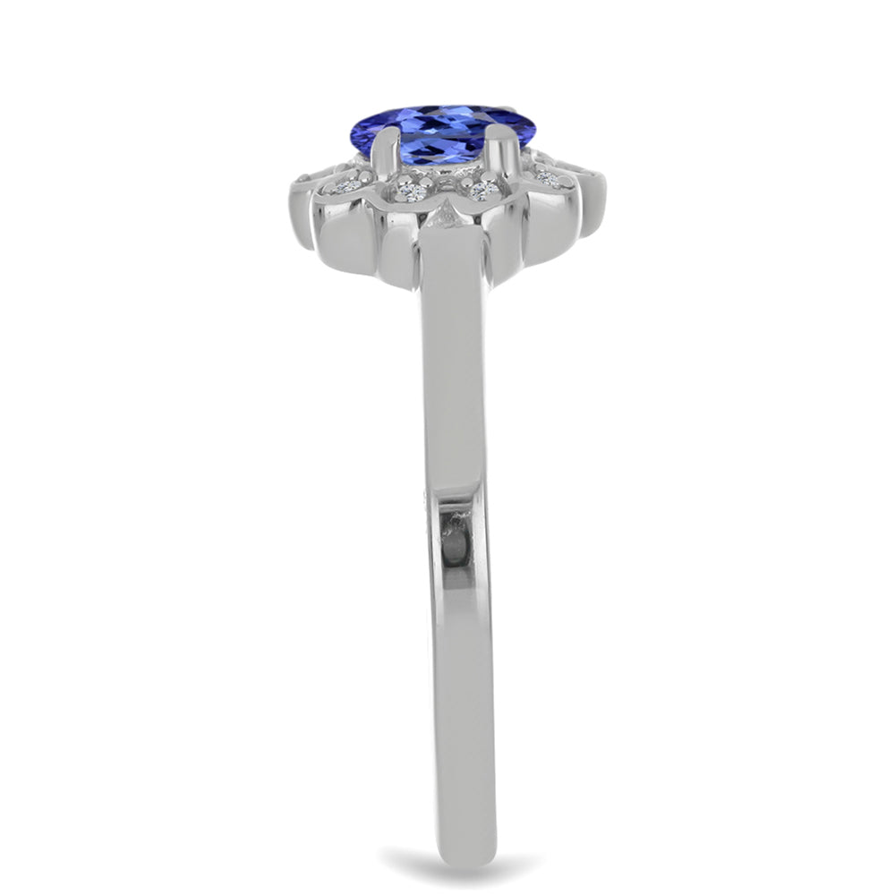 Silberring mit Tansanit und natürlichem weißem Zirkon