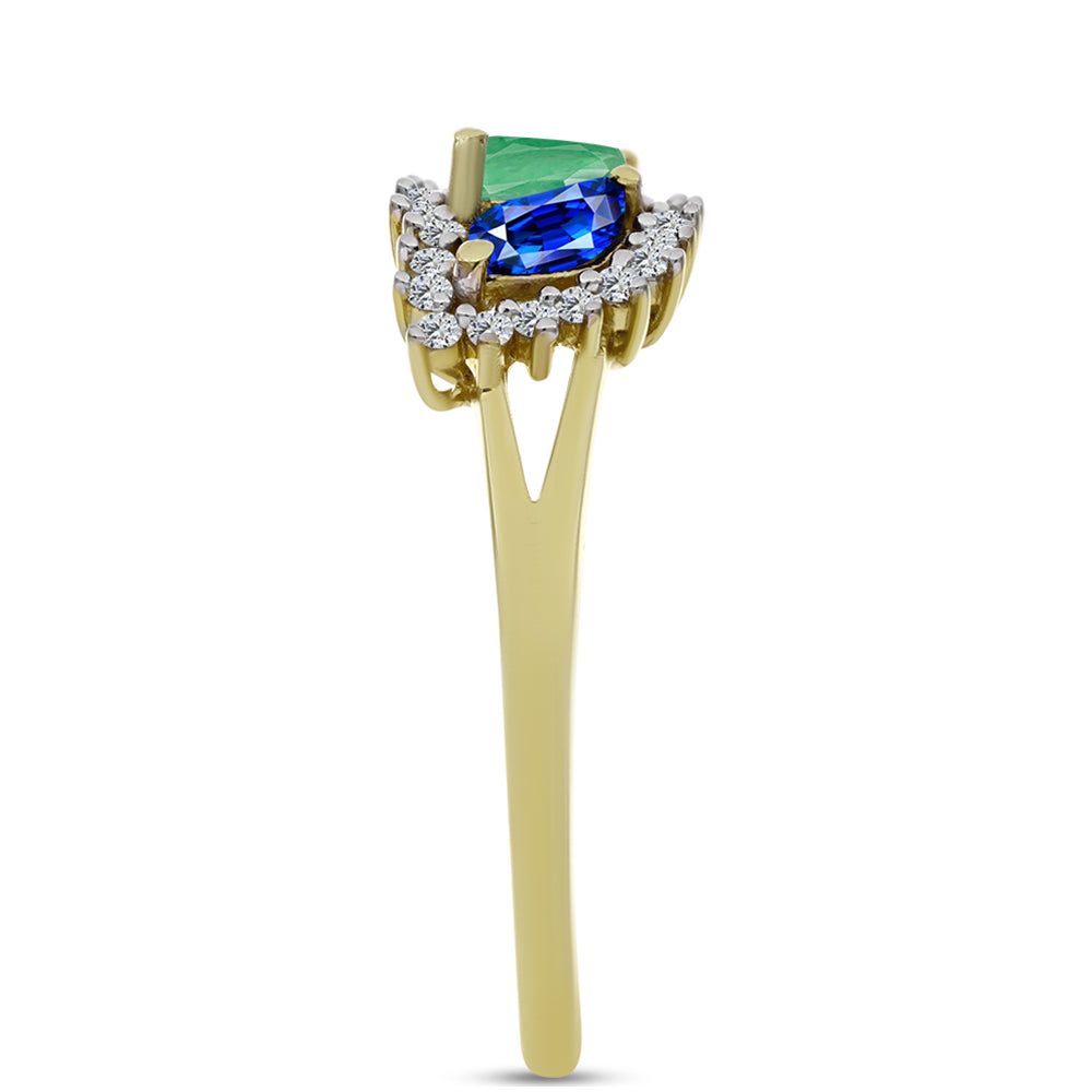 Goldplattierter Silberring mit australischem blauem Saphir und brasilianischem Smaragd