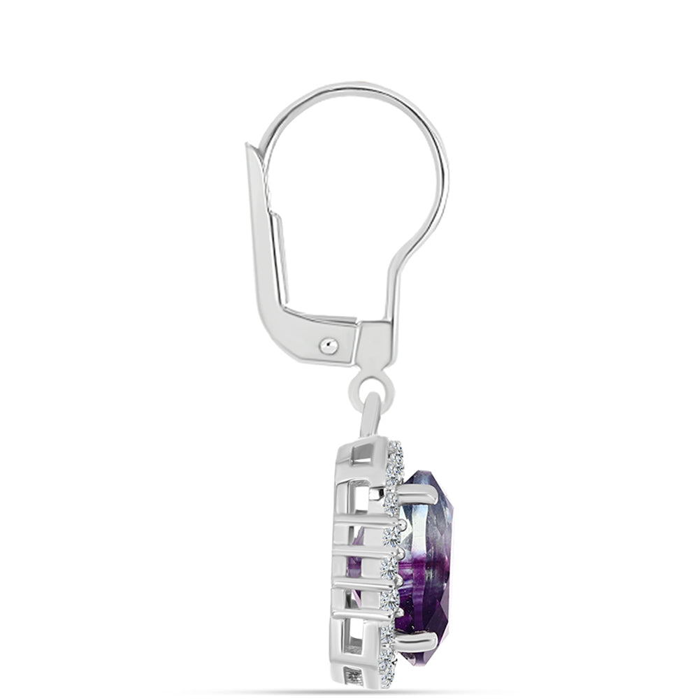 Silberohrringe mit Zebrafluorit und weißem Topas