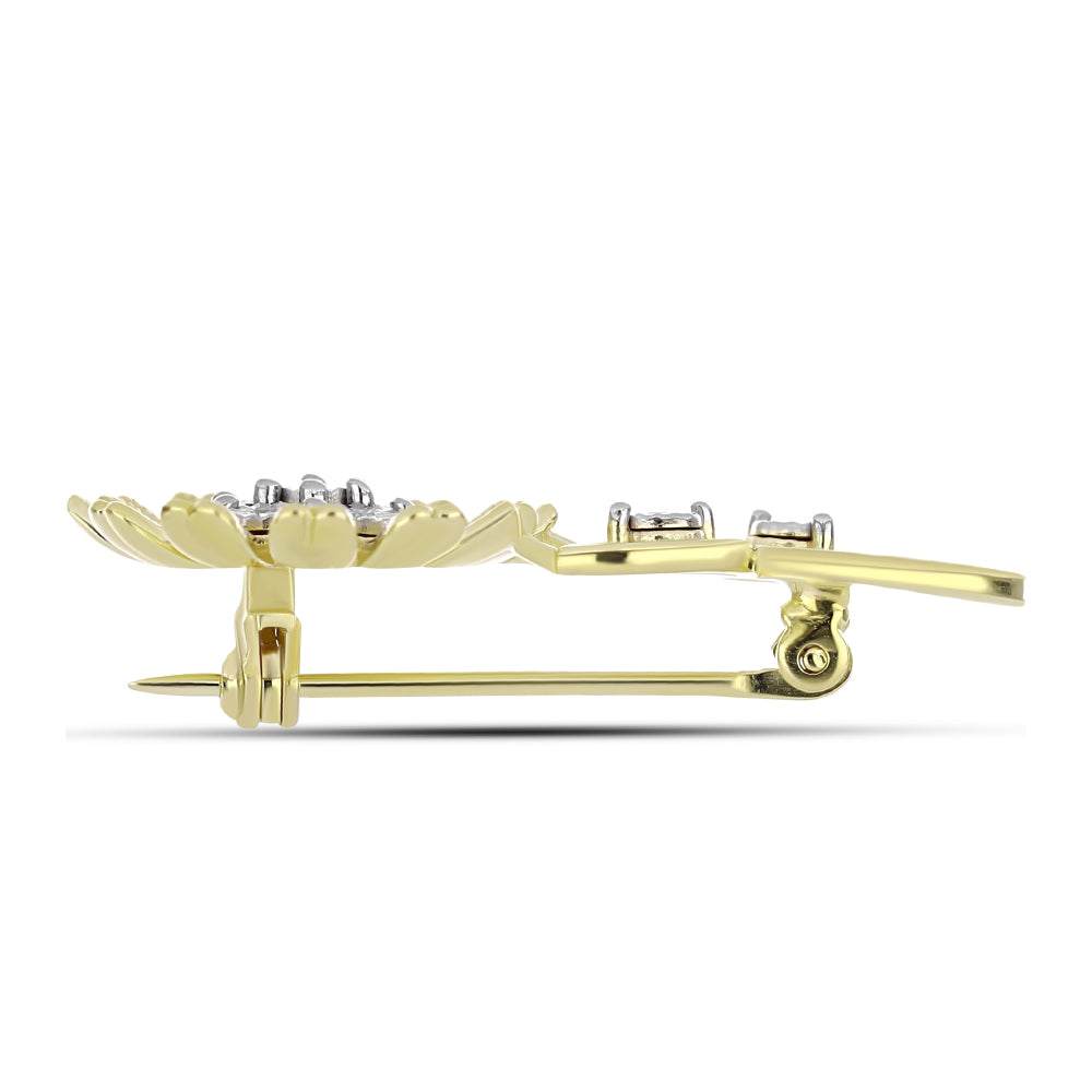 Goldplattierte Silberbrosche mit weißem Diamant