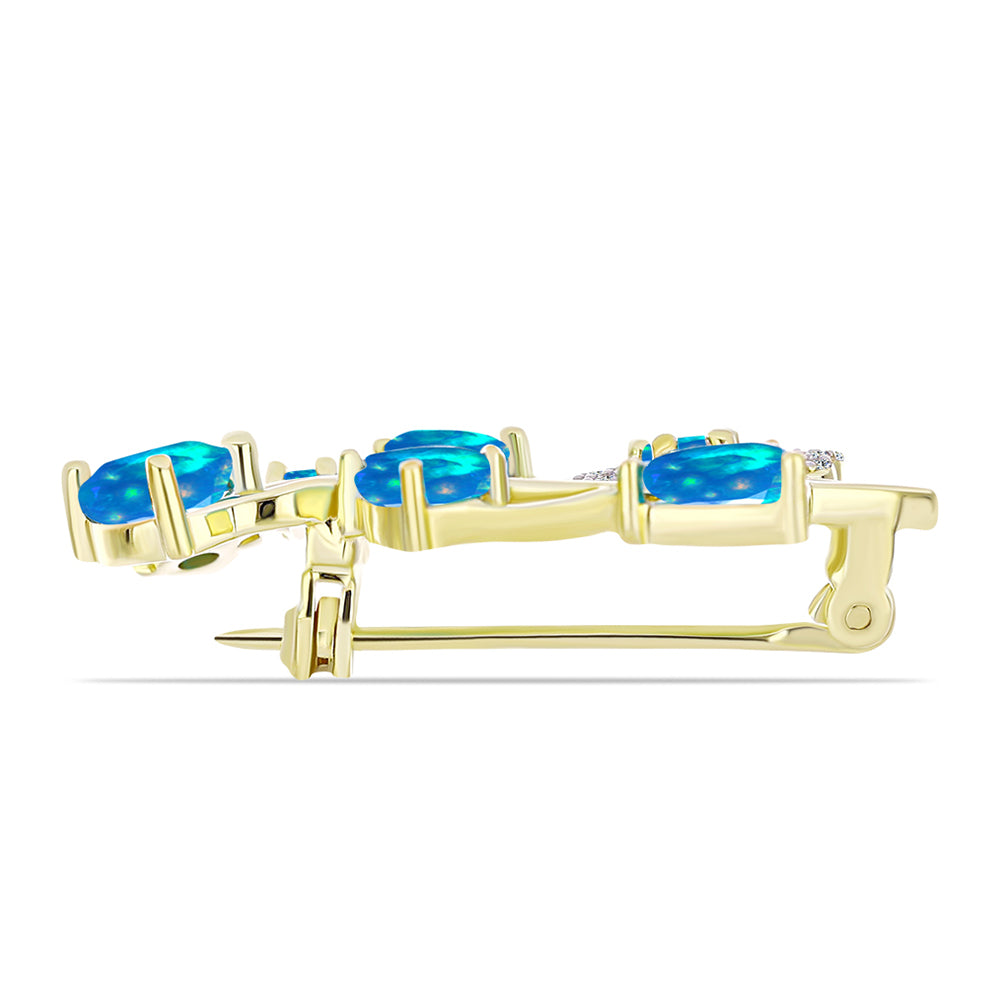 Goldplattierte Silberbrosche mit äthiopischem Paradiese-Opal und weißem Topas