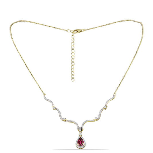 Goldplattierte Silberhalskette mit Rhodolith Granat und weißem Topas
