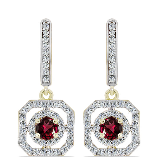 Goldplattierte Silberohrringe mit Rhodolith Granat und weißem Topas
