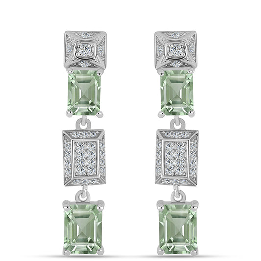 Silberohrringe mit grünem Amethyst und weißem Topas