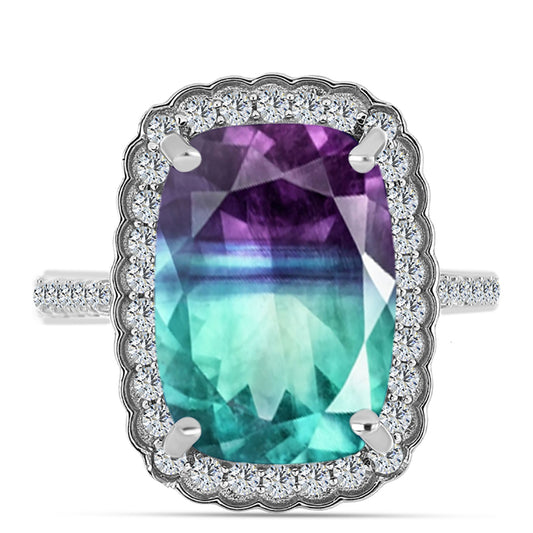 Silberring mit Zebrafluorit und weißem Topas