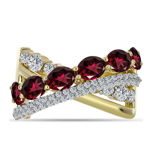 Goldplattierter Silberring mit Rhodolith Granat und weißem Topas