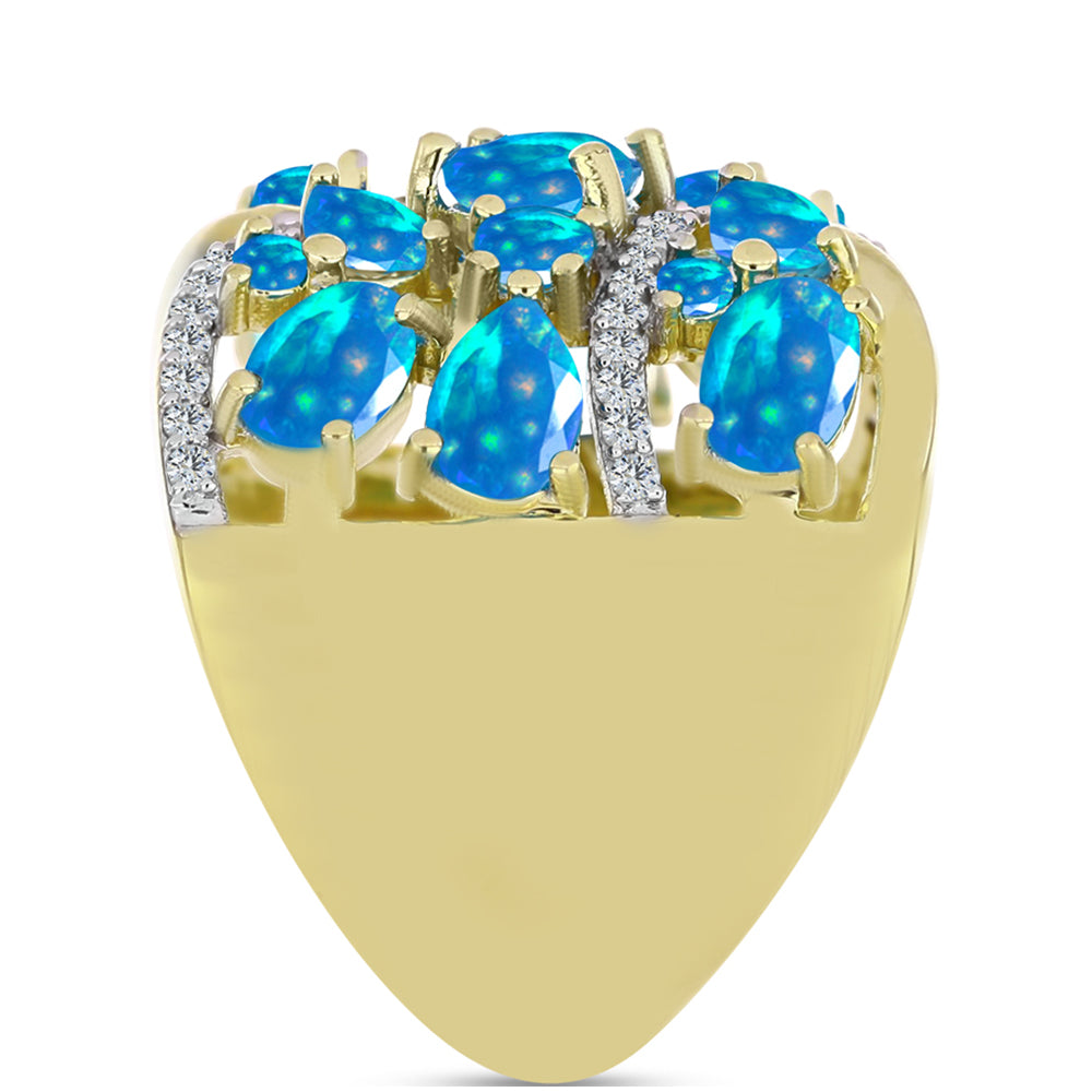 Goldplattierter Silberring mit äthiopischem Paradiese-Opal und weißem Topas