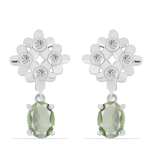Silberohrringe mit grünem Amethyst und weißem Topas
