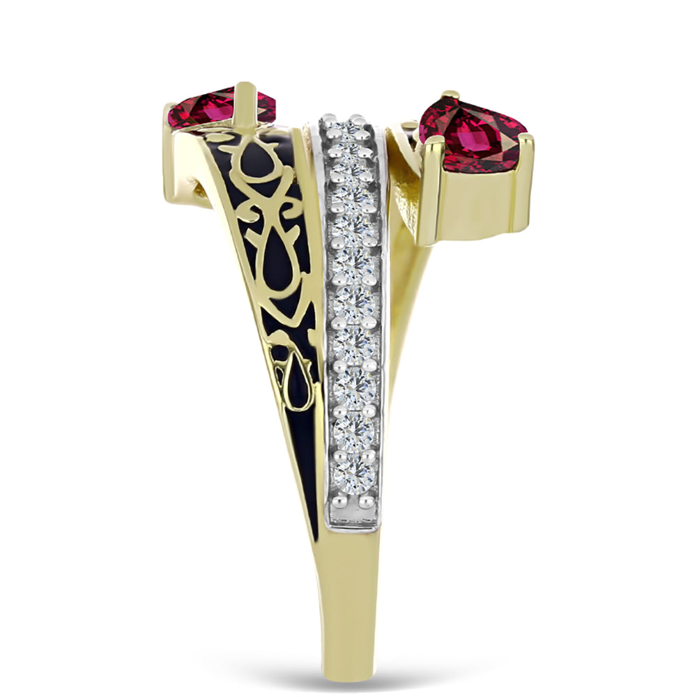 Goldplattierter Silberring mit Rhodolith Granat und weißem Topas