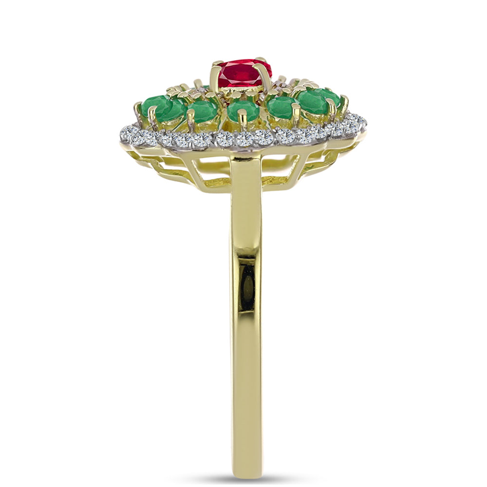 Goldplattierter Silberring mit Rubin aus Madagaskar und brasilianischem Smaragd