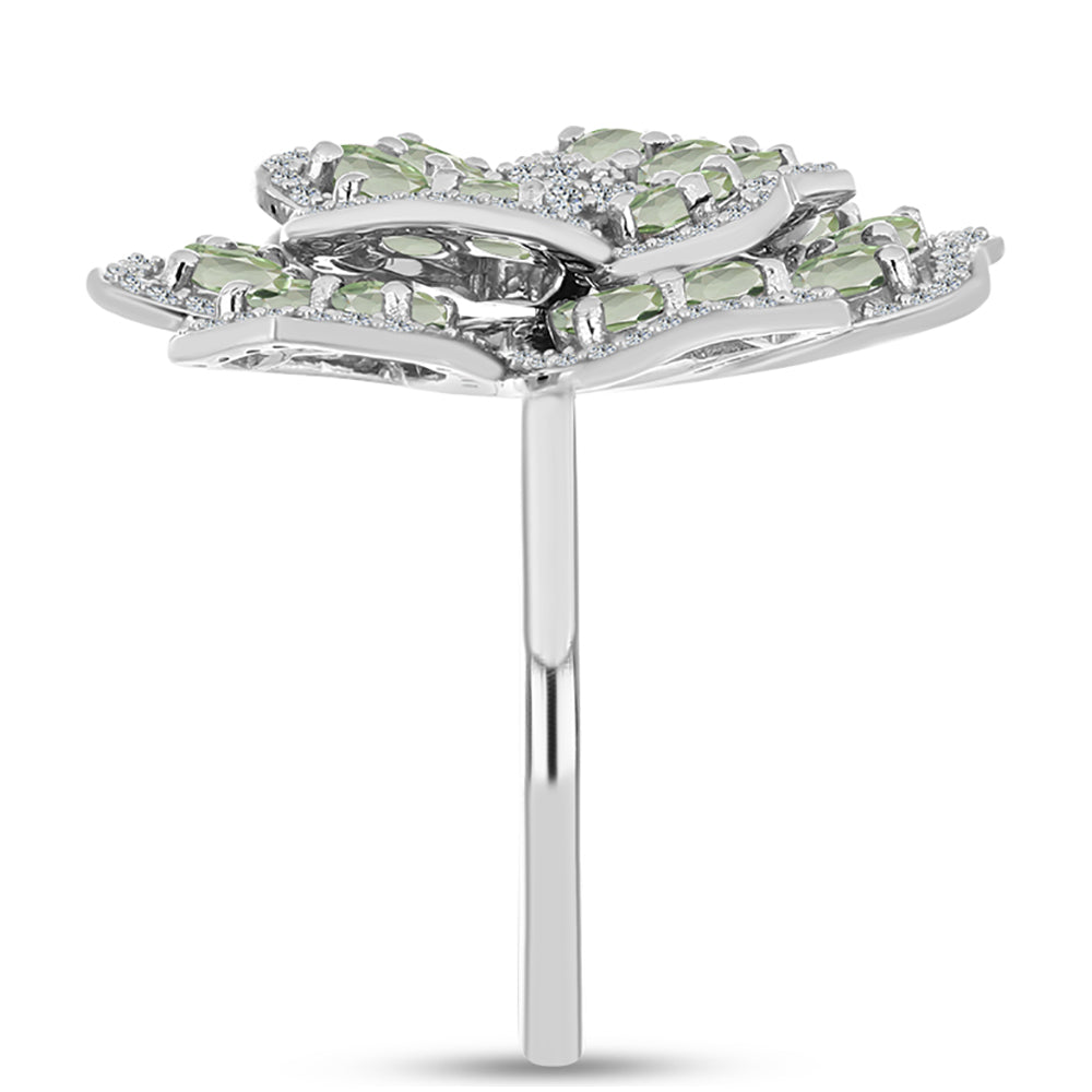 Silberring mit grünem Amethyst und weißem Topas