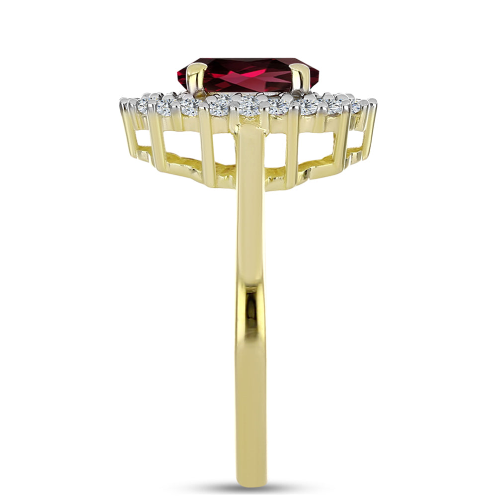 Goldplattierter Silberring mit Rhodolith Granat und weißem Topas