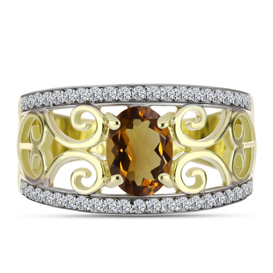 Goldplattierter Silberring mit Cognac-Quarz und weißem Topas