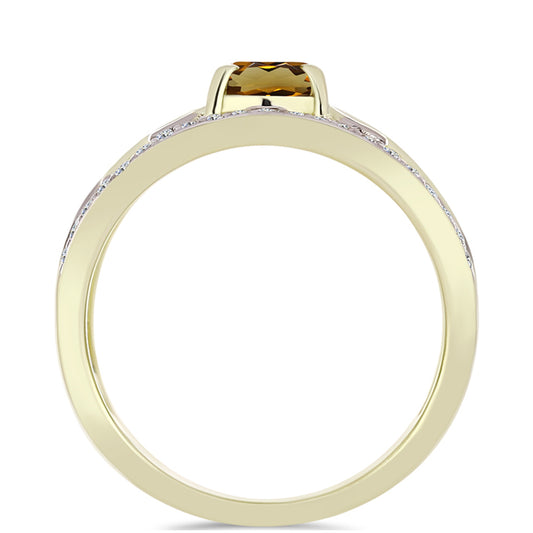Goldplattierter Silberring mit Cognac-Quarz und weißem Topas