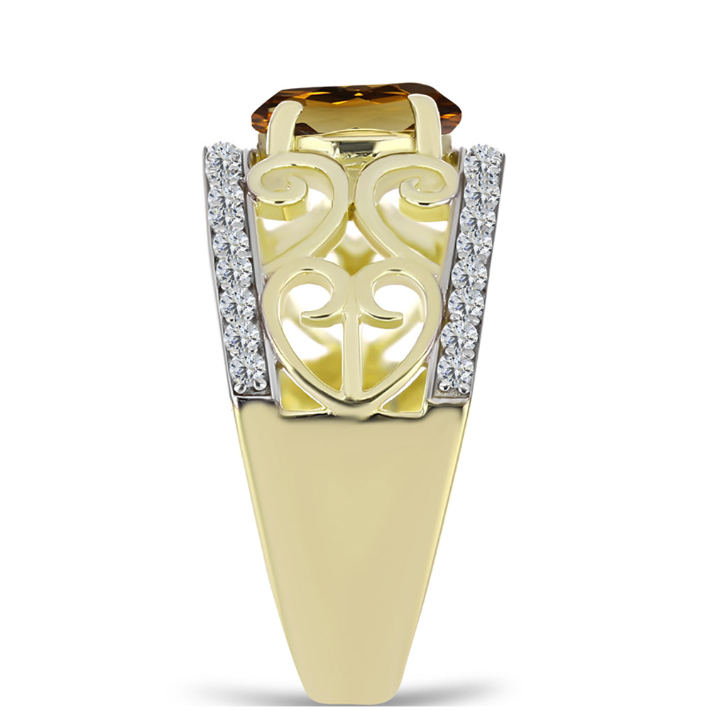 Goldplattierter Silberring mit Cognac-Quarz und weißem Topas