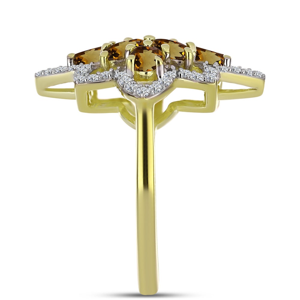 Goldplattierter Silberring mit Cognac-Quarz und weißem Topas