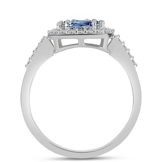 Silberring mit Ozeanblauem Moissanit und weißem Topas