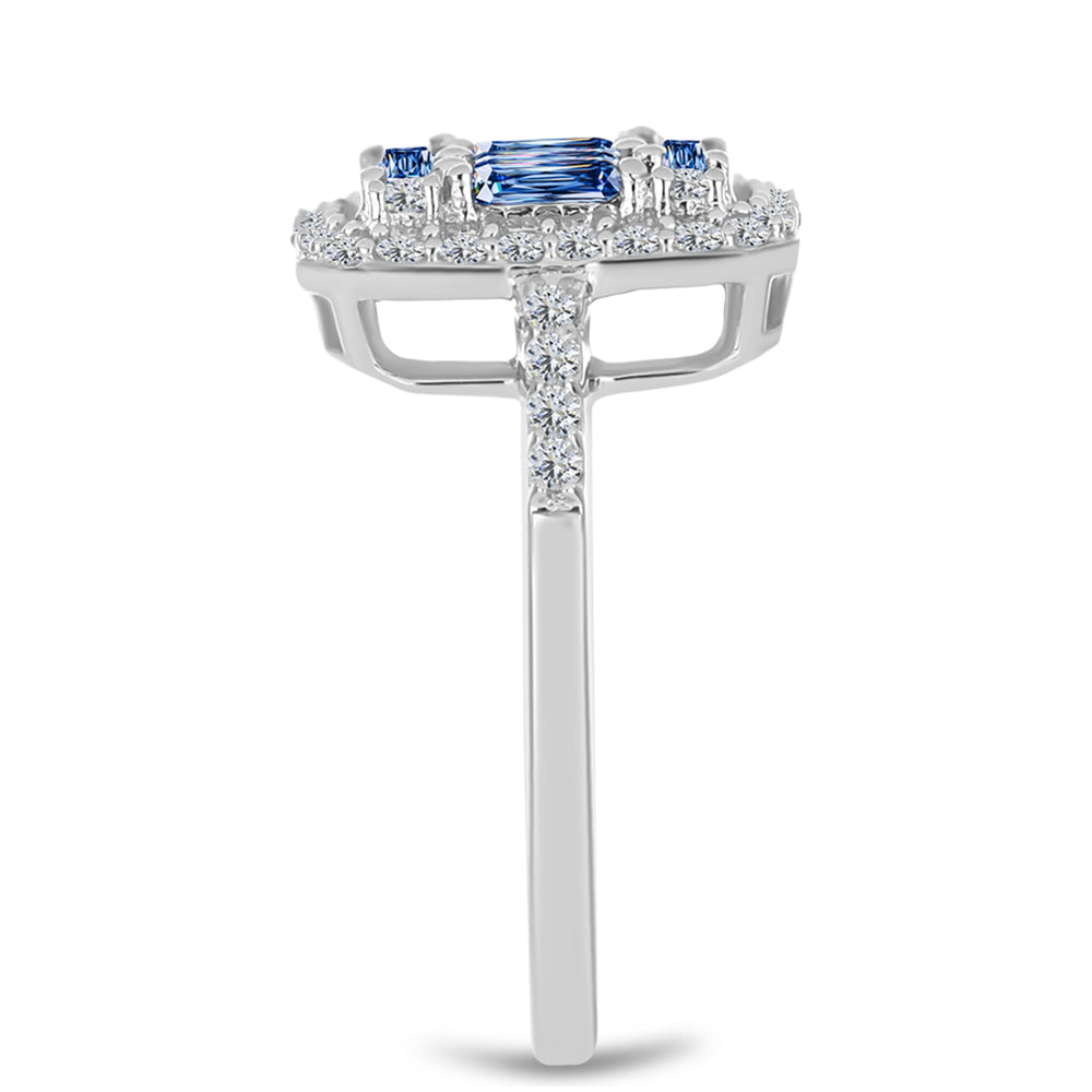 Silberring mit Ozeanblauem Moissanit und weißem Topas