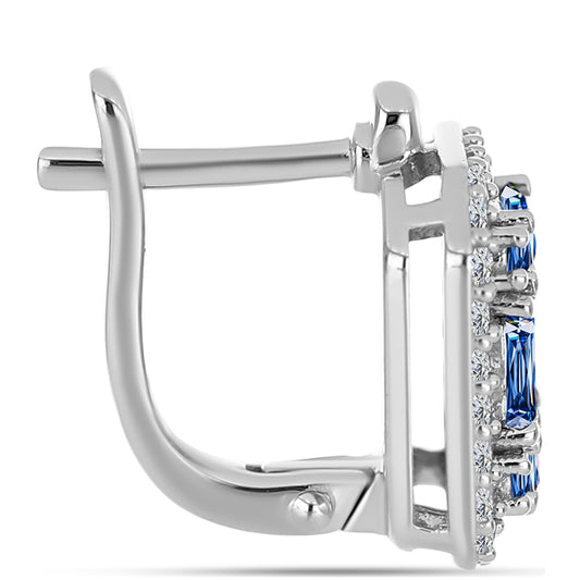 Silberohrringe mit Ozeanblauem Moissanit und weißem Topas