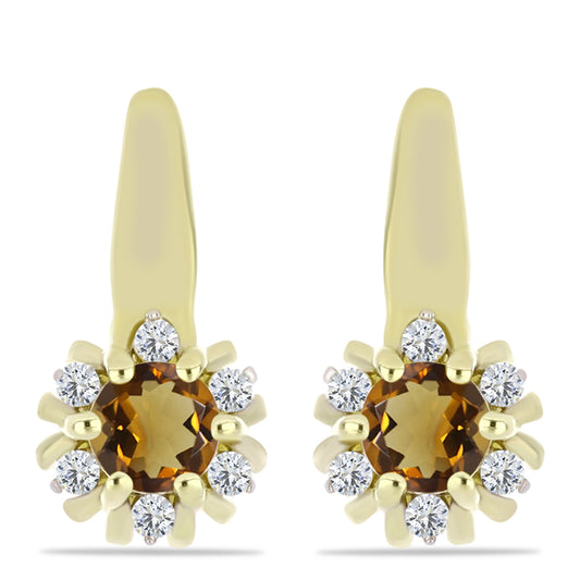 Goldplattierte Silberohrringe mit Cognac-Quarz und weißem Topas
