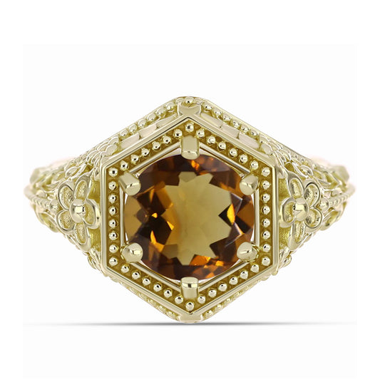 Goldplattierter Silberring mit Cognac-Quarz