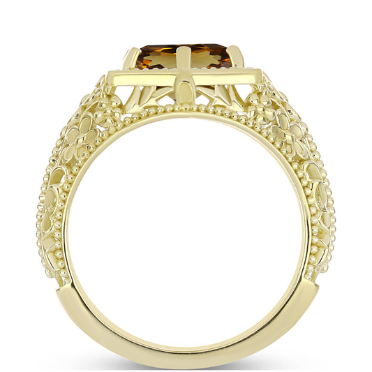 Goldplattierter Silberring mit Cognac-Quarz