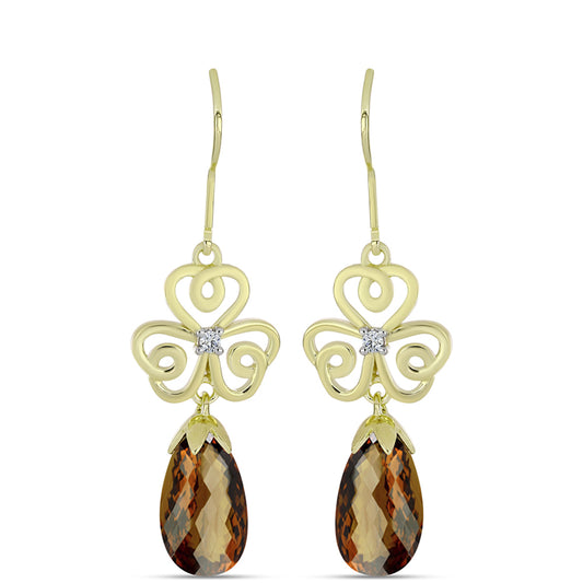 Goldplattierte Silberohrringe mit Cognac-Quarz und weißem Topas