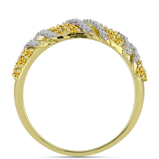 Goldplattierter Silberring mit Cognac-Quarz und weißem Topas