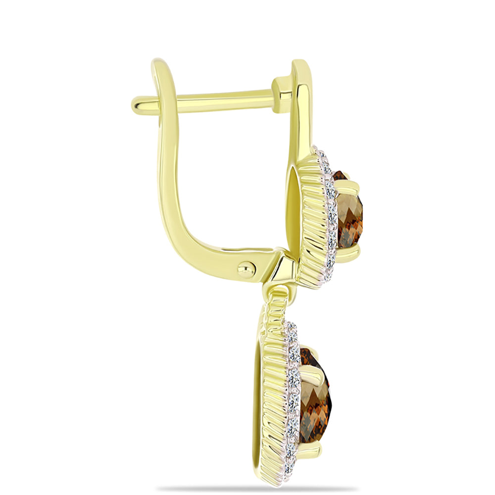 Goldplattierte Silberohrringe mit Cognac-Quarz und weißem Topas