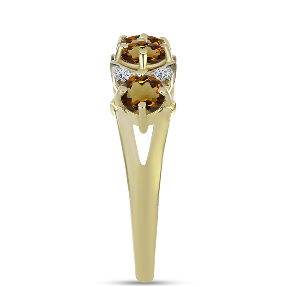 Goldplattierter Silberring mit Cognac-Quarz und weißem Topas