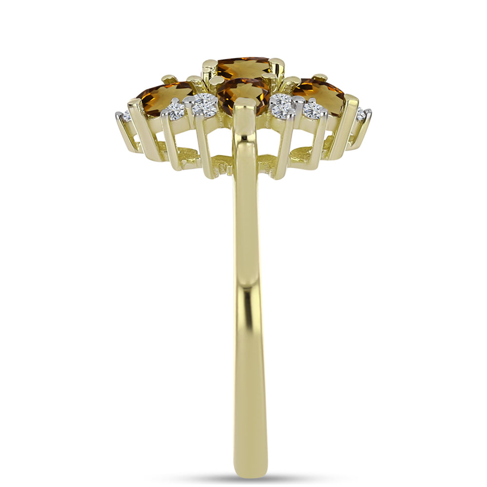 Goldplattierter Silberring mit Cognac-Quarz und weißem Topas