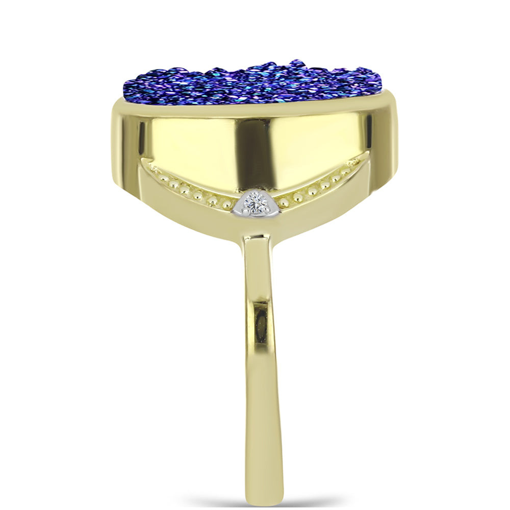 Goldplattierter Silberring mit lila Druse und weißem Topas