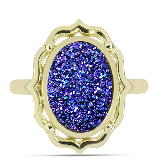 Goldplattierter Silberring mit lila Druse