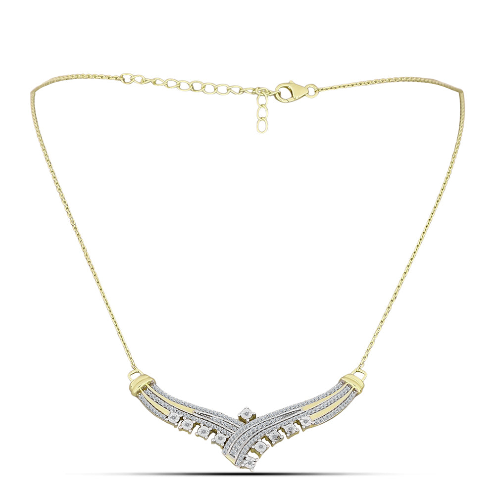 Goldplattierte Silberhalskette mit weißem Diamant und weißem Topas