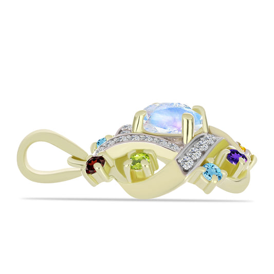 Goldplattierter Silberanhänger mit Regenbogenmondstein und marokkanischem Amethyst